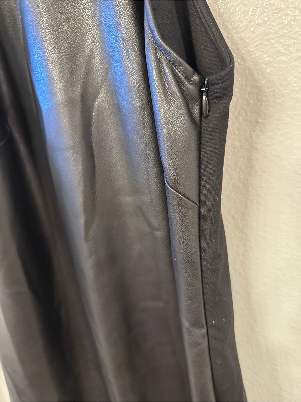 Faux Leather High Neck Shift Dress Minimal Chic Black Sleeveless - Picture 3 of 10